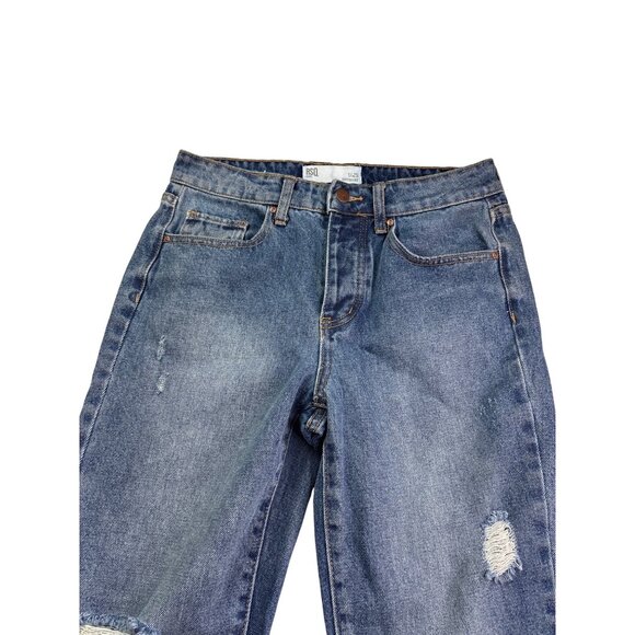 RSQ Womens Boyfriend Distressed Jeans Size 1/25 Blue Denim Button Fly Cropped - Picture 2 of 8